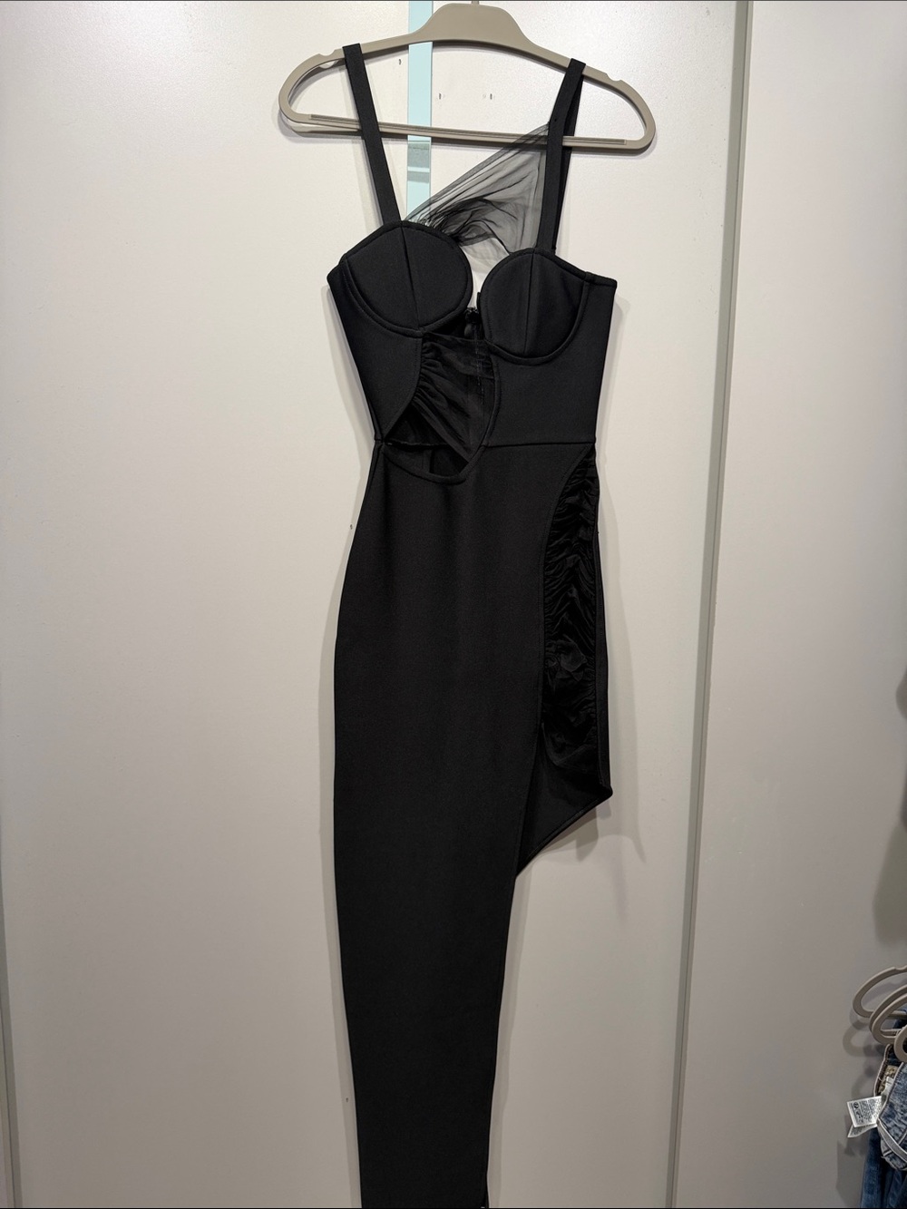 Posh Black Asymmetric Cutout Bustier Dress
